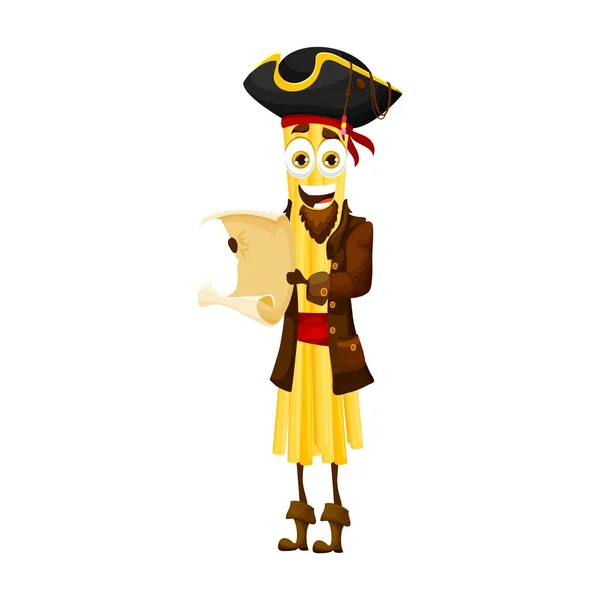 Мультфильм Bucatini Итальянской Пасты Пиратский Характер Вкусная Лапша Buccaneer Счастливый — стоковый вектор