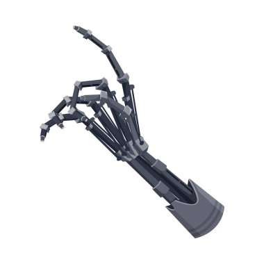 Engelli insan avuç içi uzvu, engelli protezi, metal parmaklı robot yapay el, gelecekteki yapay teknoloji kolu.