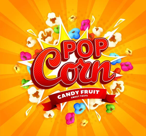 Cartoon Film Kleur Popcorn Burst Popcorn Snack Explosie Vector Achtergrond — Stockvector