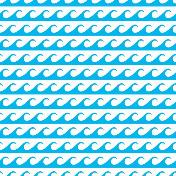 シームレスな背景 ベクトル水波曲線上の波パターン 海や海の青のリップルライン 潮位の波紋の波パターン 波のカールを持つアクアジグザグ 航海シームレスな装飾やタイルパターン — ストックベクタ