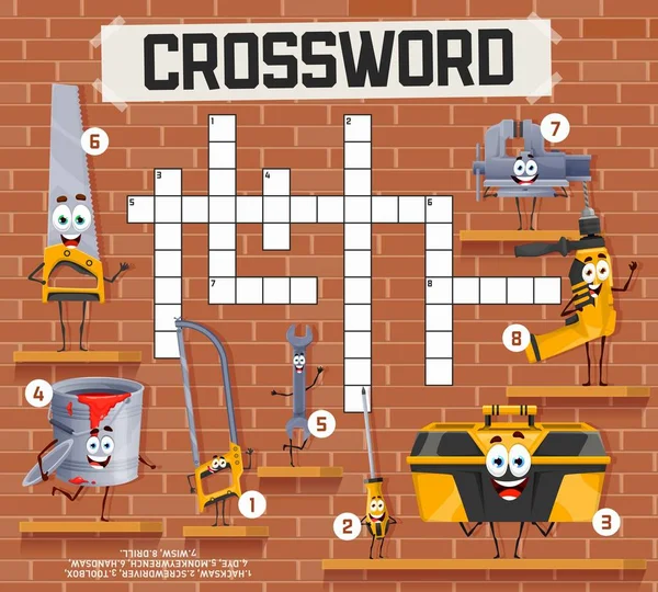 Kreuzworträtsel Quiz Spiel Gitter Mit Cartoon Reparatur Und Diy Werkzeugcharaktere — Stockvektor