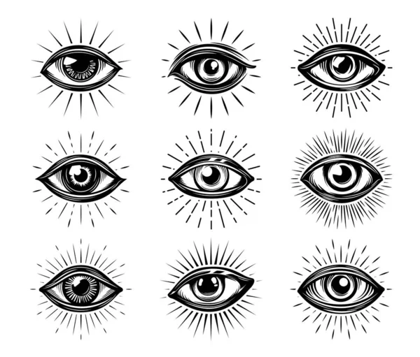 Providence Illuminati Oeil Tatouage Mason Symbole Occulte Ésotérique Signe Chance — Image vectorielle