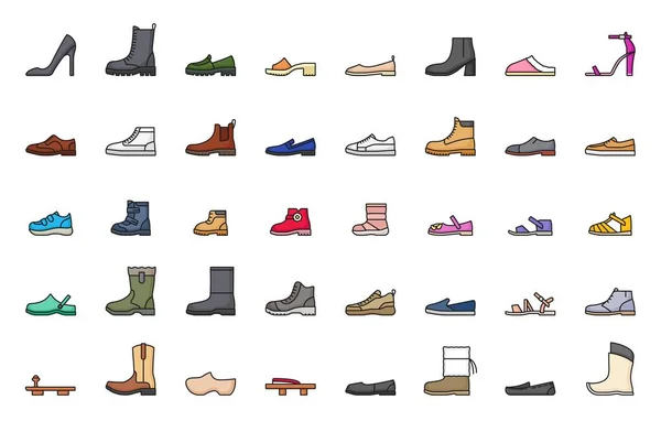 Linha Calçados Ícones Sapatos Sapatilha Botas Vetor Moda Usar Pictogramas — Vetor de Stock