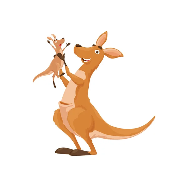 漫画の母親と小さなカンガルーの文字 ベクトルオーストラリアのワラビー動物の家族の母親と赤ちゃん 面白い笑顔のワラルーの親と子供の漫画のキャラクターを隔離しました 子供時代 子育てシーン — ストックベクタ