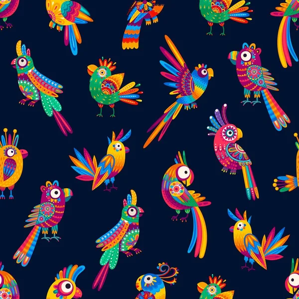 Kreskówka Meksykańskie Brazylijskie Postacie Papugi Płynnym Tle Wzór Wektor Śmieszne — Wektor stockowy
