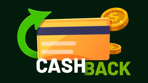 Služba Cash Back Kreditní Nebo Debetní Plastová Karta Vrácenými Mincemi — Stockový vektor