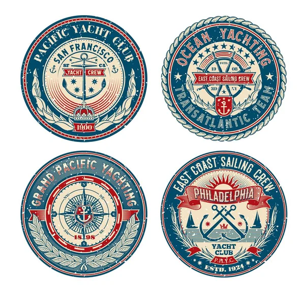 Patchs Rétro Yacht Club Badges Régate Pour Sport Nautique Voile — Image vectorielle