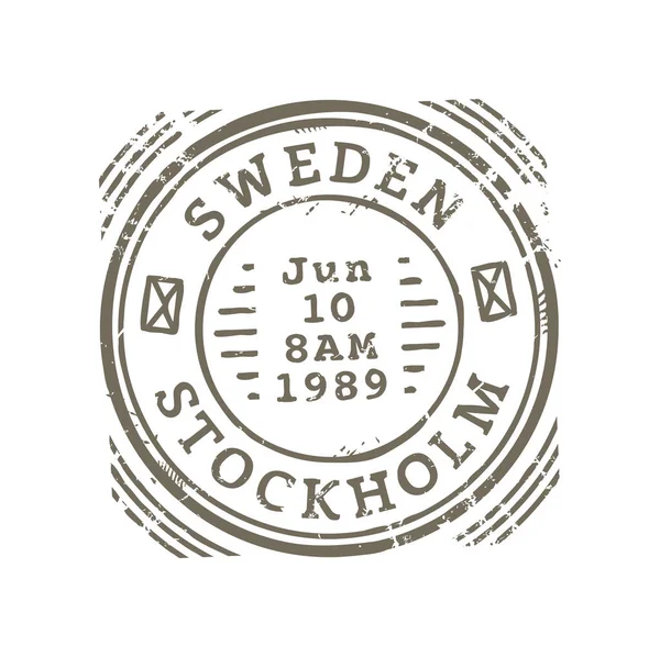 斯德哥尔摩瑞典邮政印章 明信片上的邮戳圆形印章 明信片递送标志 明信片上的国际老式橡胶邮票 — 图库矢量图片