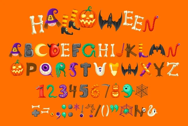 Dibujos Animados Halloween Tipo Fuente Tipo Letra Alfabeto Horror Vector — Vector de stock