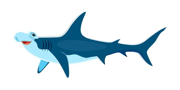 锤头鲨的特征 迷人的海洋生物与锤头形状 具有良好感官感知的 熟练的海洋栖息地猎手的独立卡通向量强大的捕食者 — 图库矢量图片