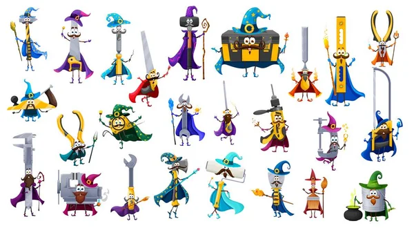 Cartoon Tools Wizard Warlock Characters Vector Wallpaper Roll Axe Drill — Stock Vector