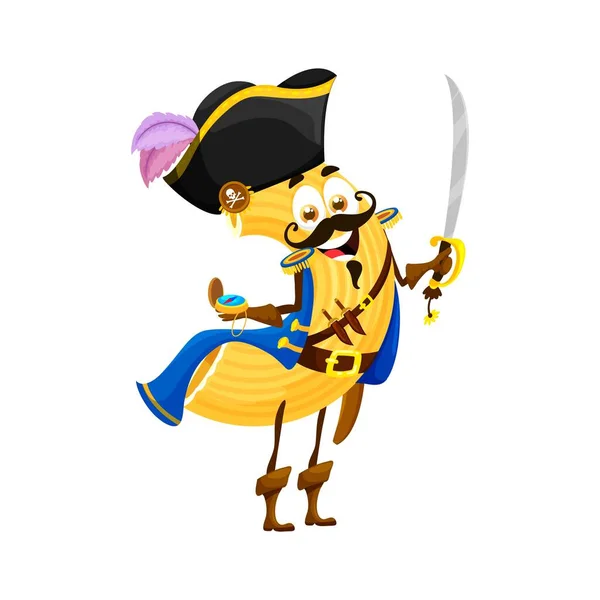 カートゥーンゴベッティリガティ イタリアのパスタ海賊キャラクター パスタブッケナーかわいいマスコット イタリア料理古典的な食事のフィリバスターまたはイタリアのゴベッティのリグティアのプライベートな分離ベクターマスコットとセイバー — ストックベクタ