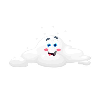 Çizgi film beyaz bulut hava durumu karakteri. Ayrı bir vektör kabarık tüylü bulut kişiliği. Komik bir yüz ifadesi var. Neşeli ve neşeli. İyi ruh hali ya da hava tahmini
