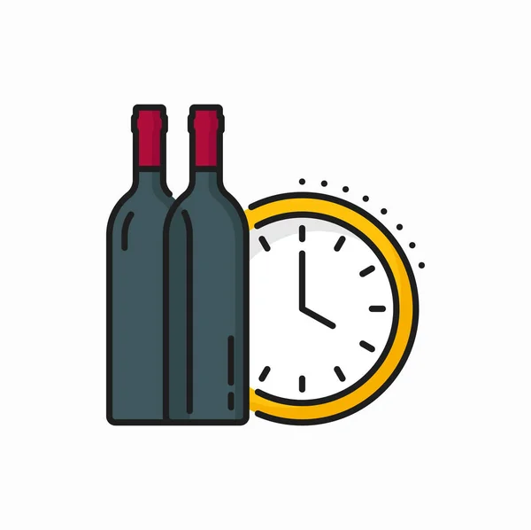 Clock Wine Bottle Time Relax Drink Outline Icon Vector Alcohol — Stock Vector