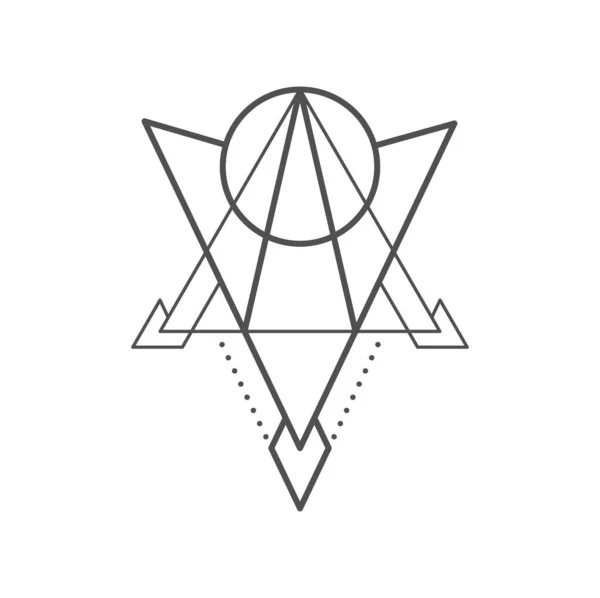 ジオメトリックブッシュタトゥー オカルト錬金術 神秘的で魔法のラインアート 秘密主義的な最小のベクトル三角形はタトゥーや神聖な幾何学抽象シンボルを形作ります Boho幾何学的なサイン — ストックベクタ