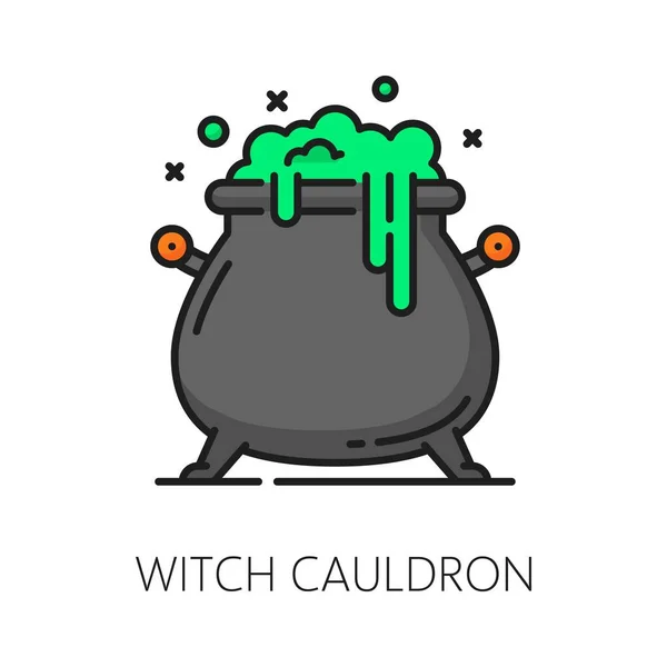 Magic Cauldron Witchcraft Magic Icon Isolated Vector Linear Pot Green — Stock Vector