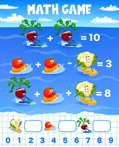 Hoja Trabajo Del Juego Matemáticas Personajes Remolacha Dibujos Animados Tomate — Vector de stock