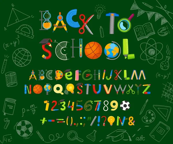 School Stationery Font Education Supply Type Student Alphabet Vector Abc — Stock Vector