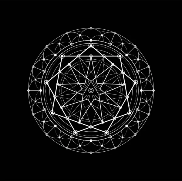 神聖な幾何学 霊的なペンタグラム 錬金術の魔法のシンボル ヨガと宗教のスピリチュアリティ マソニックミステリーオーナメント イルミナティ神秘的な幾何学的なアウトラインベクトルサインまたはオカルトラインパターン — ストックベクタ