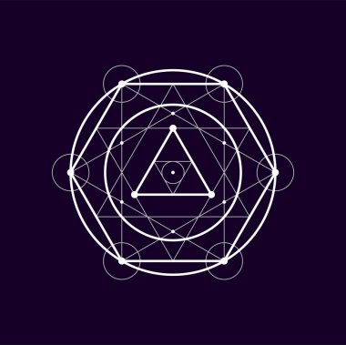 Yuvarlak geometrik kutsal şekil geometrik boho simya sembolü. Vektör mistik bohem işareti, sihirli kabile çemberi ve üçgenler.