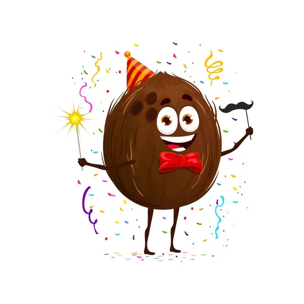 Cartoon Personaggio Noce Cocco Vacanza Compleanno Bambini Compleanno Festa Dado — Vettoriale Stock