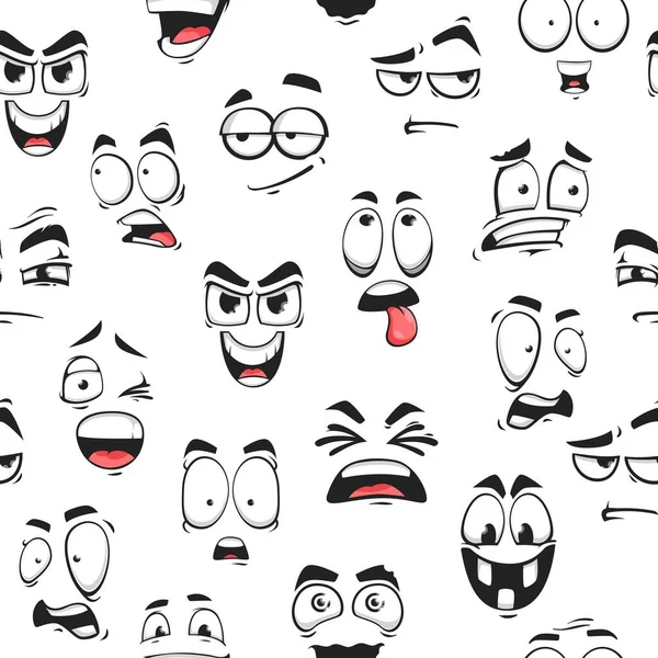 Dibujos Animados Divertido Emoji Enfrenta Patrón Sin Costuras Emoticonos Divertidos — Vector de stock