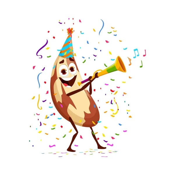 Cartoon Brazilian Nut Character Holiday Birthday Party Isolated Vector Fun — Stock Vector