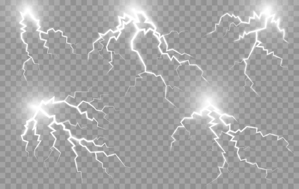 雷ボルト 電気スパーク フラッシュストライク 現実的なベクトルの雷効果 Fxアニメーション効果のための雷雷 ライトエネルギーまたは雷雷フラッシュスパークの電荷 — ストックベクタ
