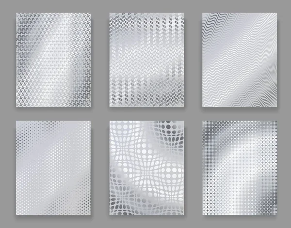 Gümüş Folyo Arka Plan Posterleri Parlak Geometrik Desenler Yansıtıcı Yüzeyi — Stok Vektör