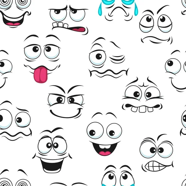 Cartoon Funny Sad Crying Happy Faces Seamless Pattern Vector Emoji — Stock Vector