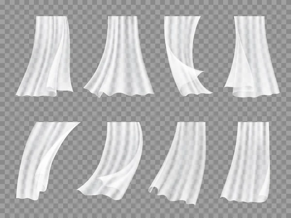 Finestra Tulle Bianco Tende Velo Tessuto Trasparente Tessile Vettore Realistico — Vettoriale Stock