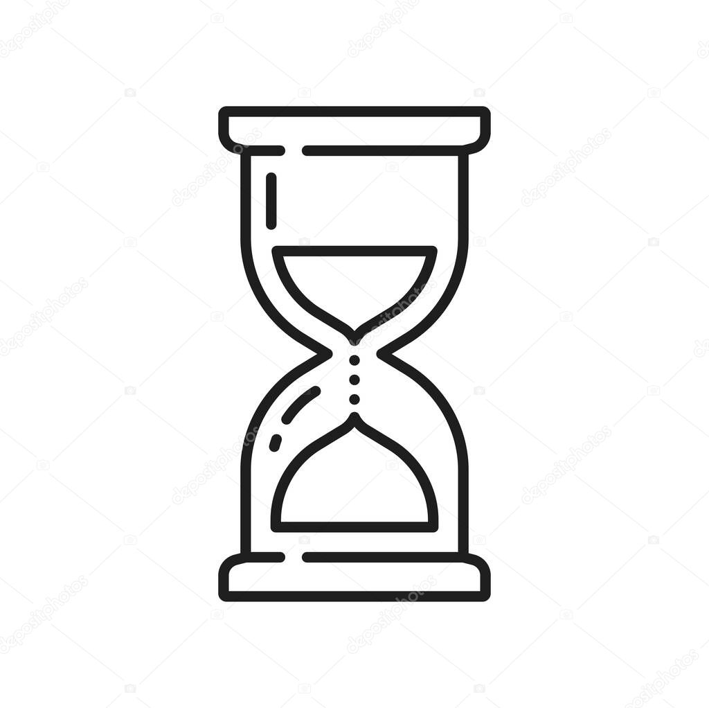 Hourglass isolated sand clock, countdown timer outline icon. Vector vintage retro clock, watch measuring time. Time-management, measuring device