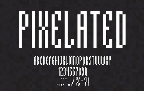 Pixelschrift Bit Geometrisches Alphabet Digitale Schrift Binärschrift Retro Arcade Spiel — Stockvektor