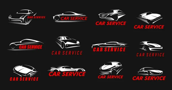 Car Service Icons Vector Silhouettes Speed Cars Vehicles Motor Vehicle — Stock Vector