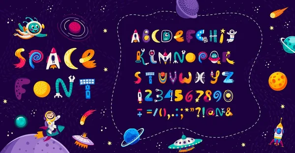 Cartoon Space Font Języku Angielskim Alfabetu Typu Wszechświata Typu Galaktyki — Wektor stockowy