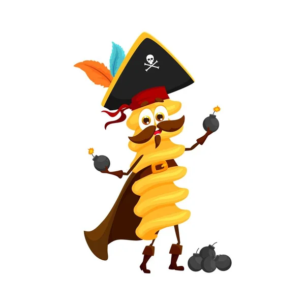 Kreskówka Fusilli Włoski Makaron Pirat Charakter Korsarz Izolowane Wektorowe Makaron — Wektor stockowy