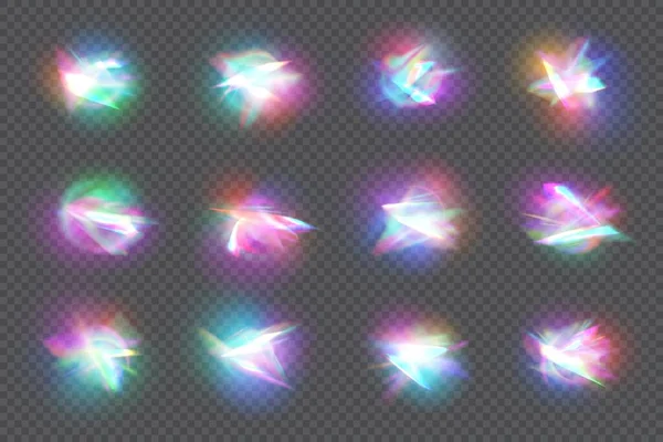 Luces Cristal Arco Iris Fuga Prisma Conjunto Vectorial Aislado Fascinantes — Vector de stock