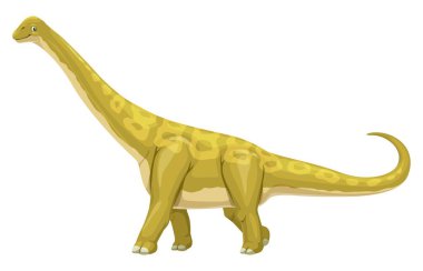 Titanosaur dinazor sevimli çizgi film karakteri. Paleontoloji sürüngeni, nesli tükenmiş kertenkele ya da tarih öncesi dinazor neşeli vektör kişiliği. Jura dönemi hayvan komedi karakteri ya da Titanosaur sevimli maskotu.