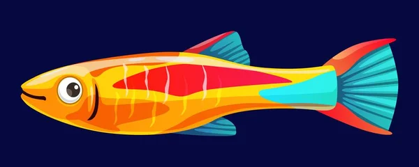カートゥーン水族館ネオンテトラ魚 明るい青 オレンジ 赤い色と虹彩のボディを印象的な 活気に満ちた 熱帯の淡水魚を隔離したベクター 平和で教育的な生き物 — ストックベクタ