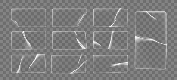 Autocollants Plastique Rectangle Transparent Patch Adhésif Superposé Vecteur Réaliste Durable — Image vectorielle