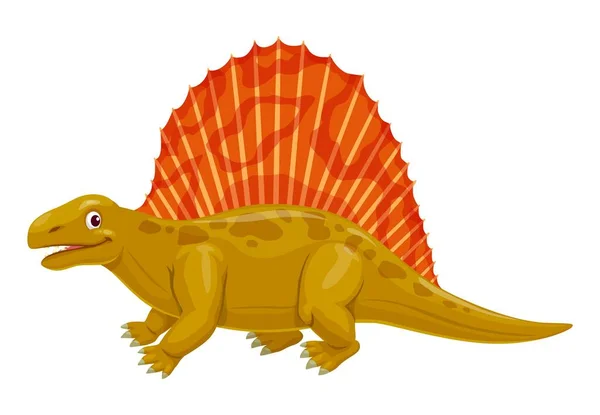 Dimetrodon 캐릭터 시대의 쥬라기 파충류 Dimetrodon 귀여운 마스코트 고생물학 도마뱀 — 스톡 벡터