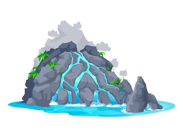 Cartoon Wasserfall Und Wasserkaskade Des Flusses Auf Bergfelsen Vektor Wasserstrom — Stockvektor