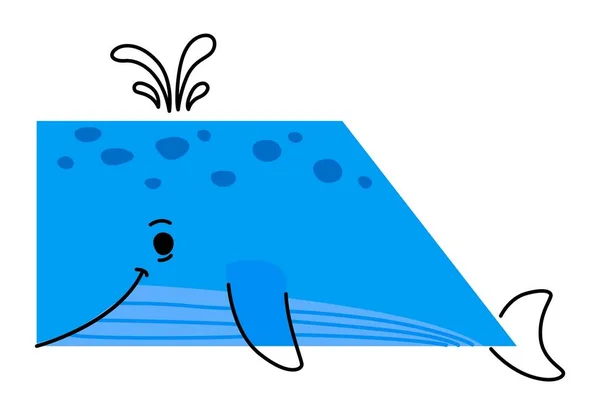 Cartoon Blue Whale Animal Character Math Shape Geometry Education Kids — Stock Vector