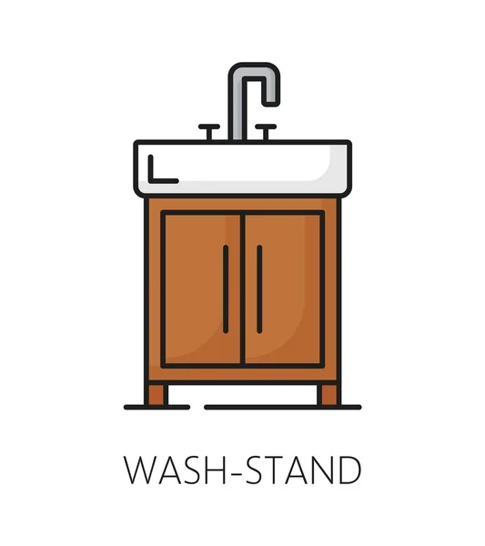 洗濯スタンド 家の室内インテリアデザイン要素のための家具アイコン ベクターラインピクトグラム 家やアパートのインテリアのためのアウトラインアイコンの木のテーブルの洗面台または洗面台 — ストックベクタ