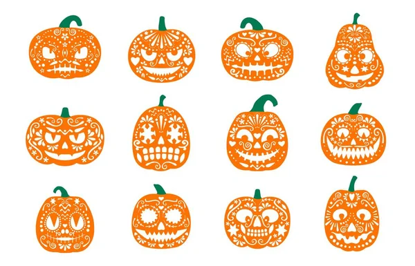 Halloween Mexican Pumpkins Dia Los Muertos Holiday Day Dead Party — Stock Vector