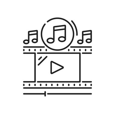 Film şeridi, müzikli retro video kaset ve işaret levhası. Vektör kamera ikilemi, film makarası, film veya fotoğraf kaseti, görüntü imzası