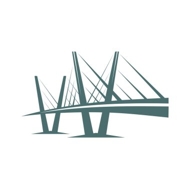 Köprü ikonu, inşaat binası, ulaşım ve seyahat, vektör ortaklık sembolü. Kurumsal ağ veya ticaret şirketi, endüstriyel yapı ve yenilik için köprü kemeri ve kule imzaları