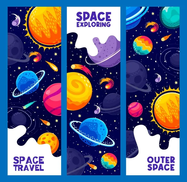 Galaxy Space Exploring Banners Solar System Galaxy Planets Stars Astronomy — Stock Vector