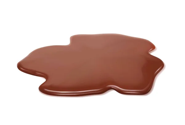 Pozzanghera Cioccolato Liquido Fuoriuscita Latte Cioccolato Marrone Isolato Realistico Vettore — Vettoriale Stock