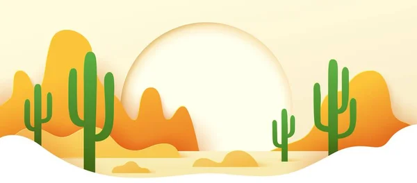 Mexický Pouštní Papír Krájí Krajinu Horami Pískem Kaktusy Vektorové Pulzující — Stockový vektor